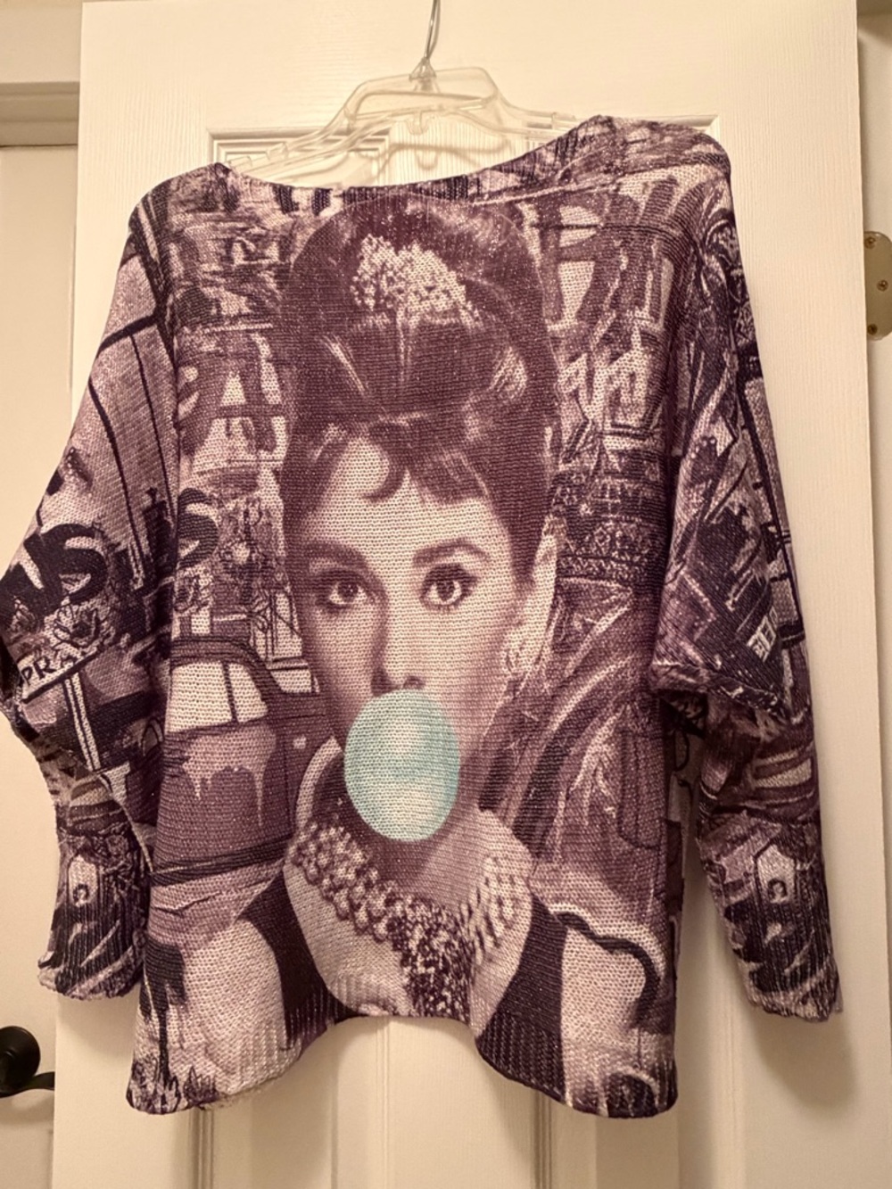 Graphic Audrey Hepburn Bubblegum Sweater - Picture 3 of 5